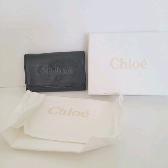 CHLOE Key Case Black Leather Small Holder Box Dust Bag Cowhide Designer - Picture 1 of 11